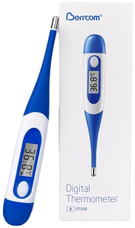 Berrcom Termómetro Digital Flexible para Adultos y Niños, Termómetro Bucal y Antebraquial Termómetro Médico Impermeable con Alarma de Fiebre