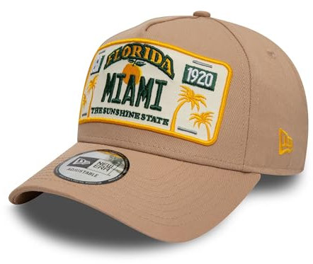 New Era Miami Cap E-Frame verstellbar Kappe Nummernschild Patch Florida beige - One-Size