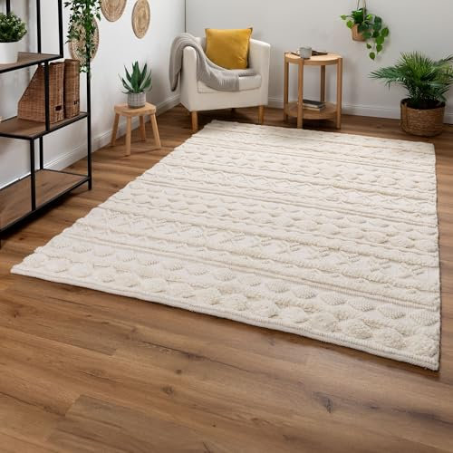 Steffensmeier Handweb Teppich Havana | Wolle, Weiß, handgewebt, Größe: 200x300 cm Wohnzimmer und Schlafzimmer