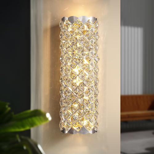 JUJUQI Kristall Wandleuchte Wandlampe Innen Kristall Moderne Wohnzimmer Luxus Wand Lampen,Chrom Kristallwandleuchte für Schlafzimmer Esszimmer Flur Innen