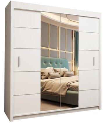 IE INTERIOR EMPORIUM Oslo Mirror Sliding Door Wardrobe – 150cm, 180cm, 203cm, 250cm – Includes 1 LED (White, 203cm)
