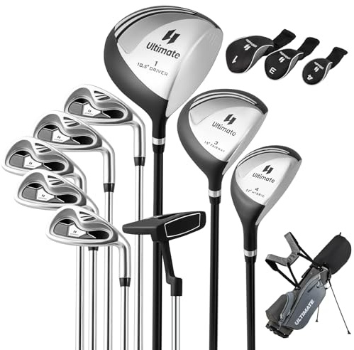 GOPLUS Juego Completo de Palos de Golf, Incl. 1 Driver, 3 Fairway, 5 Hybrid y 1 Bolsa de Pie, con Correas Ajustables, para Hombres y Adolescentes, Mano Derecha (Gris)