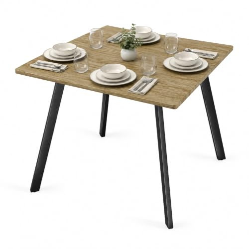 URBNLIVING 4-Seater Square Table 80x80cm, Wood Finish Top, Metal Legs, 75cm Height, Compact Modern Dining Furniture for Kitchen or Small Spaces