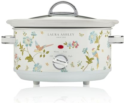 Laura Ashley Slow Cookers 3.5 Litres. Large Capacity Slow Cooker for 4 to 5 People. Energy Efficient Slow-Cooker with 3 Heat Settings. Detachable Ceramic Pot with Tempered Glass Lid - Elveden White