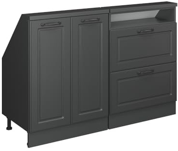 Vicco Küchenschrank für Dachschrägen R-Line, Anthrazit Landhaus, 120 cm | MDF-Front · Tiefe 46 cm · Höhenverstellbare Füße · Metallgriffe · 2 Türen
