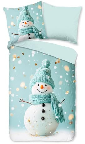 JACK Flanell Wende Bettwäsche 2 TLG. 135x200cm Happy Schneemann Blau Weiß mit Reißverschluss