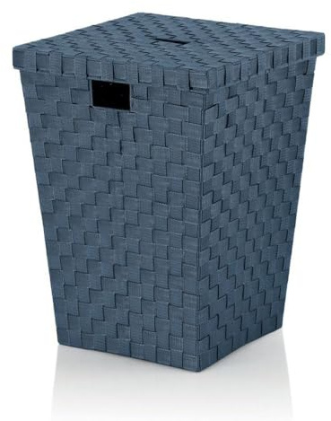 kela Wäschekorb Alvaro – Rauchblau, PP-Faserband, 40x40x52 cm, Wäschesammler mit Deckel für Bad, Schlafzimmer oder Waschküche