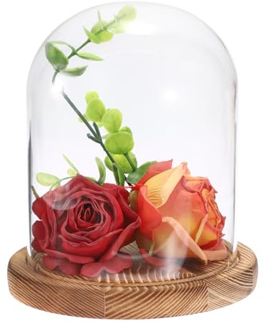 SUMTree Cloche en Verre avec Socle en Bois, 12x15cm, brun | Cloche de présentation, Transparent, Base en Bois Naturel, Décoration pour Fleurs, Cristal, Collection