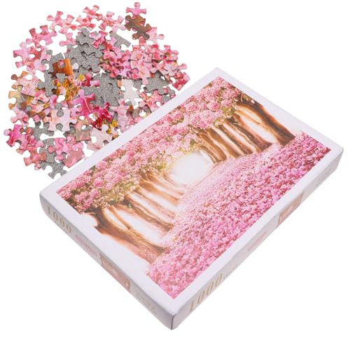 Veemoon Puzzle Cerisier 1000 Pièces pour Adultes, Motif Fleurs de Cerisier Rose, Puzzle Peinture à l'huile, Jeu de Réflexion Paysage, Casse-tête Éducatif et Détente