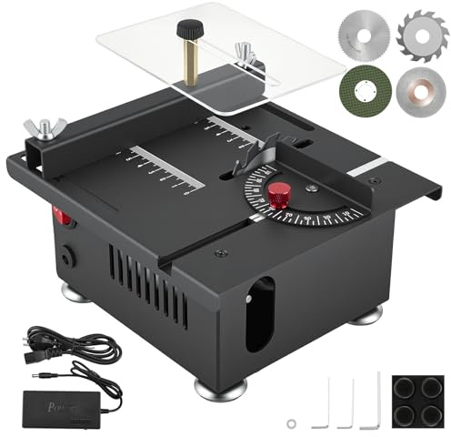Mini Taglierina Circolare da Tavolo con 4 Lame 100W, con Alimentatore a 7 velocità, Altezza della Lama Regolabile da 0,1 a 16 mm, taglierina Circolare Multifunzionale e Portatile