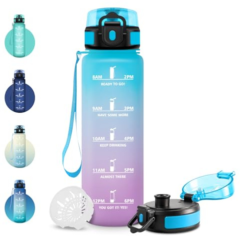 JAPORIA Gourde Sport 500ml, Petite Gourde sans BPA, Étanche, Bouteille d'eau avec Marqueur de Temps et Filtre, pour Garçon, Fille, Maternelle, l'école, Sport, Camping