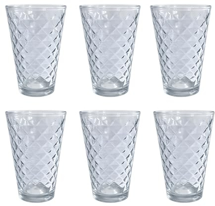 Seaside No.64 - Trinkglas Wasserglas - 300ml mit Struktur - für Saft Wasser Cocktail Limonade - spülmaschinengeeignet - Longdrinkglas Gläser-Set (6er Rautenstruktur)