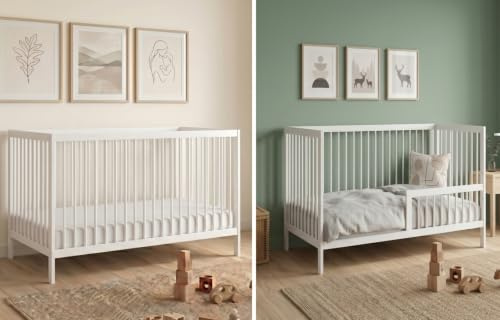 Kids Collective Babybett Kinderbett Gitterbett mit Rausfallschutz Baby Bett | stabiles Buchenholz | Juniorbett | Made in Europe | Kinderzimmer Jugendzimmer Möbel | 70x140 cm | Weiß