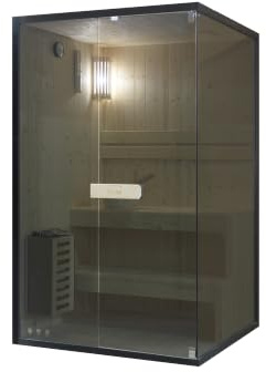 SANOTECHNIK Sauna FALUN M für 2 Personen, Innensauna aus Fichtenholz mit 3,6 kW Harvia Saunaofen, Saunasteine & Zubehör, getöntes Sicherheitsglas, 120 x 120 x 200 cm