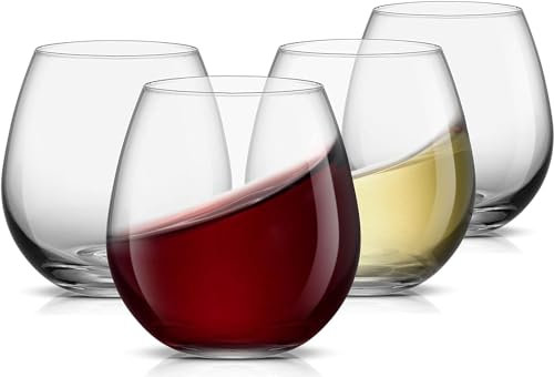 JoyJolt Spirits Stemless Wine Glasses 15 Ounce, Set of 4 Great for White Or Red Wine Mother's Day Wine Gifts Wines Glass Sets