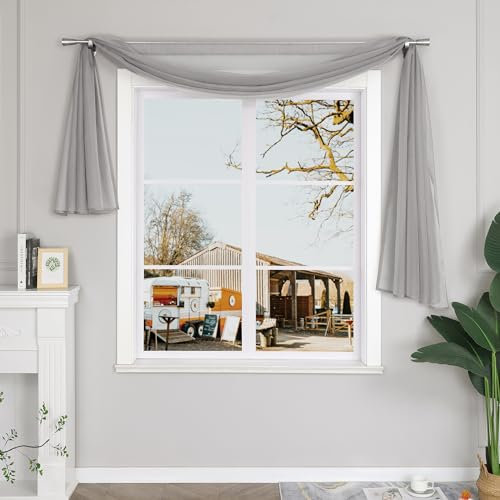 Yujiao Mao Uni Farbe Voile Freihandbogen Schals Querbehang Deko Gardinen Silber BxL 140X600cm