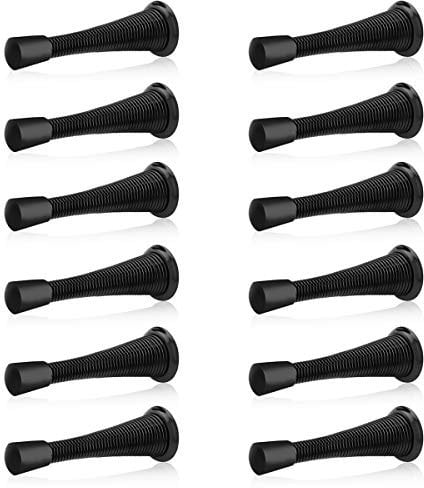 HOMOTEK 12 Pack Spring Door Stopper with Rubber Bumper 3-1/8 Flexible Spring Heavy Duty Wall Door Stop Low Mounted Door Bumper for Home (Upgrade Black)