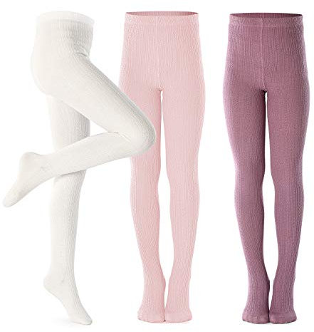 Lot de 3 leggings de danse sans couture en maille de coton torsadée pour filles, pieds recouverts, jaune/gris foncé/marron, 7-8 Years