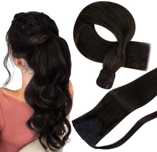 Hetto Pferdeschwanz Haarteil Braun Haar Extensions Zopf Extension Echte Haare Ponytail Extension Echthaar Zopf Braun Ponytail Haarverlängerung Echthaar 40cm 80g #2