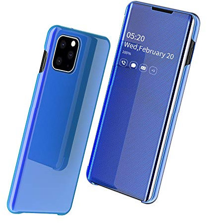 Etui Schutzhülle Tasche Case für iPhone 11 PRO MAX 6.5 Zoll Mirror Clear Hülle View Standing Cover Spiegel Makeup Bright Crystal Flip Folding Kickstand Protective Case für iPhone 11 PRO MAX Blau
