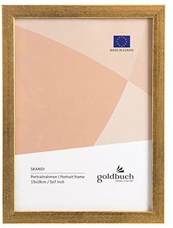 goldbuch Bilderrahmen Skandi 13x18 cm, Einzelrahmen aus Echt Holz, Portraitrahmen zum Stellen, Holzrahmen mit Wandhalterung, Foto Rahmen, Frame Gold, 90 0393