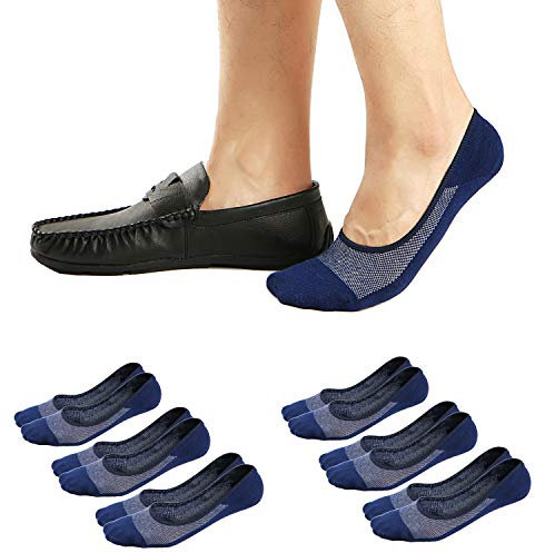 Ueither - Calzini invisibili corti per uomo/donna, traspiranti, super morbidi, in cotone, antiscivolo (Blu marino (6 Paia),44-48)