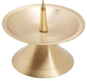 NKlaus Kerzenständer 7,5cm hoch Messingleuchter Gold 9cm Durchmesser mit Dorn 3cm für Stumpenkerzen bis Ø 5cm Kommunion Taufe Hochzeit 2826