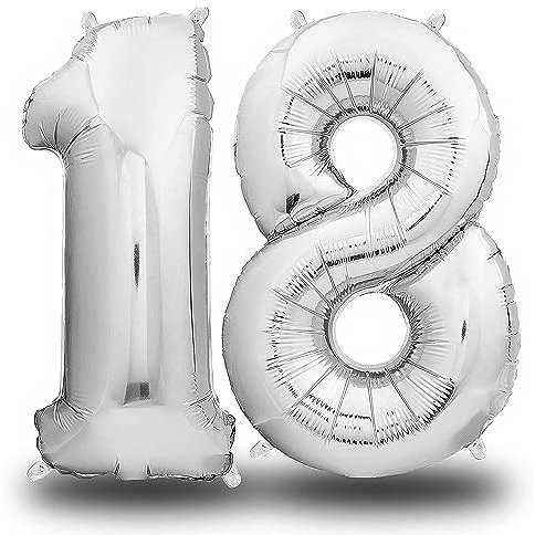 envami® Folienluftballon Zahl Silber - 100 cm - Riesen Zahlenballon - Fliegt mit Helium - Luftballon Zahl Geburtstag - Geburtstagsdekoration - Deko Geburtstag (18 einzeln)