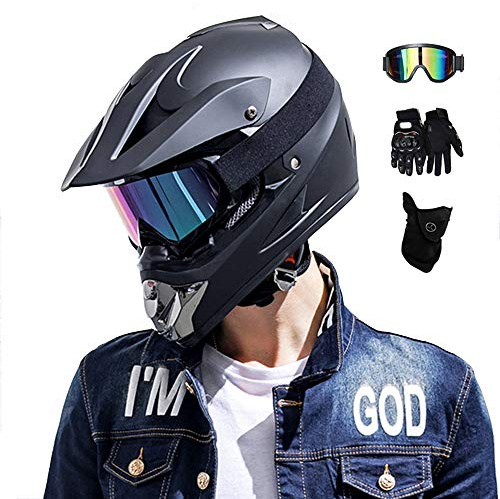 Downhill Helm Set, Matt Schwarz, Fullface MTB Helm Herren, Motocross Helm mit Brille (4 Stück) Kinder Motorrad Crosshelm Crossbike Enduro Off Road Cross Helm Mopedhelm Motorradhelm (S)