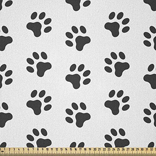 ABAKUHAUS Pfotenabdruck Stoff als Meterware, Welpen-Kätzchen Hund und Katze, Microfaser Stoff für Dekoratives Basteln, 1M (230x100cm), Dunkelgrau und Weiß