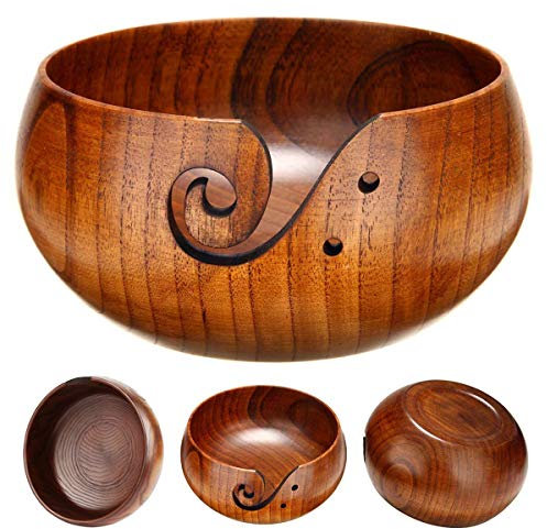 MKNZOME Grand Bol de Fil, 7,9 Pouces en Bois de Rose conçu en Bois Portable Bol de Stockage de Fil avec Couvercle Porte-Laine à Tricoter