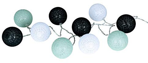 levandeo 10er Lichterkette LED Kugeln Lampions Baumwolle Schwarz Mint Grün Cotton Girlande Deko Cottonballs