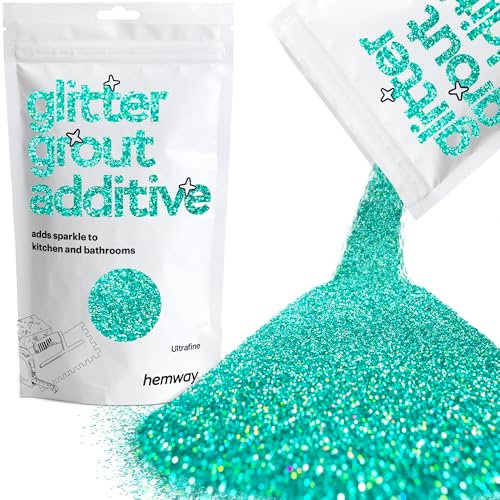 Hemway Glitter Grout Additive - Turquoise Blue Holographic | Ultrafine Flakes for Adding Sparkle to Kitchen & Bathroom Tiles | Enhance Your Indoor Grouting Projects with a Sparkly Effect | 100 g