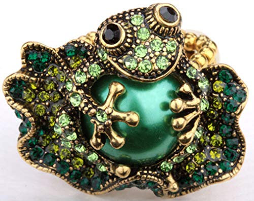 Frosch Stretch Ring Für Frauen Sommer Modeschmuck Kristall Tier Charme Gold Silber