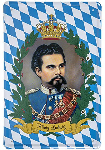 Blechschild König Ludwig 2 von Bayern - Retro Deko Schild - Metallschild bayrischer Märchenkönig Kini - Dekoration für Bayern und Heimatfreunde - Kult König mit Vorliebe für Architektur - 20x30cm