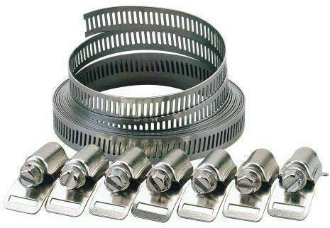 SDMAX Adjustable Hose Clamp Clips Jubilee Clip Kit Make Your Clamps Any Size 3m x 8mm, 8 Clamps Set for Pipe, Plumbing, Exhaust Ducting, Fuel Line