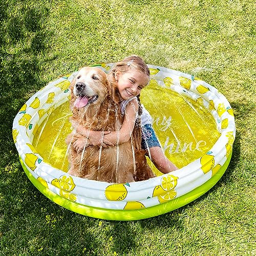 Float Joy Planschbecken für Kinder Pool Aufblasbar Kinderpool Baby Pool Hundepool mit Sprinkler 150 x 45 cm Wasserspielzeug Kinder Outdoor babypool für Balkon