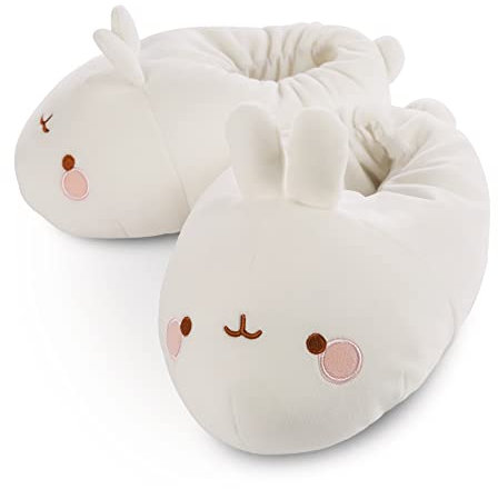 NICI Hausschuhe Hase Molang Gr. 34-37 (M) – Plüsch-Hauschuhe rutschfest – Warme Kuscheltier Hausschuhe für Jungen, Mädchen & Erwachsene – Tier-Schuhe mit Anti-Rutsch Sohle – Slippers, weiß