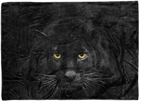 EAU ZONE Handtuch Strandhandtuch Saunatuch Kuscheldecke mit Tiermotiv Schwarzer Panther Größe 180 x 130 cm (Tagesdecke - Sherpa Flies)