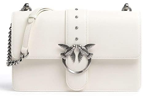 Pinko Love One Classic CL Vitello SE, Borsa Donna, Z14O_Bianco Seta-Old Silver, U