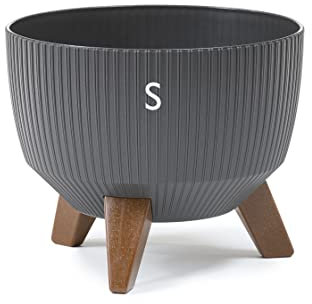 MELTOM Blumentopf Schale mit Füßen Einsatz Kräutertopf Übertopf Pflanzschale Eco Recycled (Anthrazit, S - 24 cm)