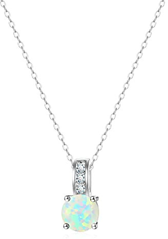KristLand 925 Sterling Silber Opal Halskette Weißgold Plattiert Weißer Opal Anhänger Halskette mit Zirkonia Verstellbare Silberkette Party Geburtstag Hochzeit Geschenk für Frauen Damen Mädchen