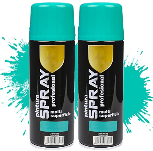 Etrexonline Pintura Spray Multicolor Profesional 400ml Adecuado Metal Madera y Plástico - Color Turquesa (Paquete de 2)