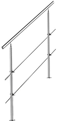 Tubiaz Barandilla de acero inoxidable, pasamanos para escaleras, balcones, 180 cm, con 2 travesaños de 42 mm de diámetro, para interior y exterior