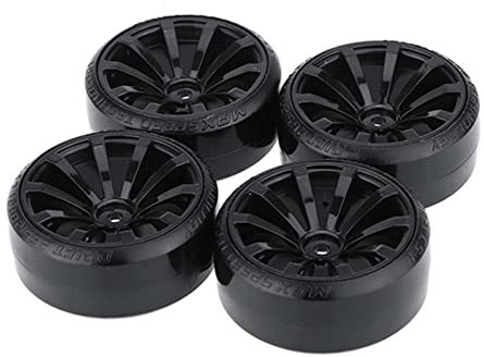 KEEDA 4 Stück Harte Reifen und 10-Speichen Kunststoff Räder für 1/10 HSP Tamiya HPI Kyosho RC Drift Car Rennsport Auto (Schwarz)