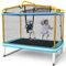 GYMAX 6 FT Kids Trampoline, 3-in-1 Rectangle Trampoline with Enclosure Net, Swing, Horizontal Bar and Spring Cover, Indoor Outdoor Combo Bounce Trampoline for Boys & Girls (Blue + Yellow)