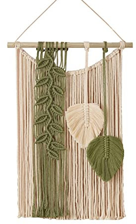 Martin Kench Blätter Makramee Wandbehang Boho Deko Chic Blatt Tapisserie Handgemacht Wandteppich Bohemian Wandbehang für Wohnzimmer Hochzeit Dekor,r (Green)