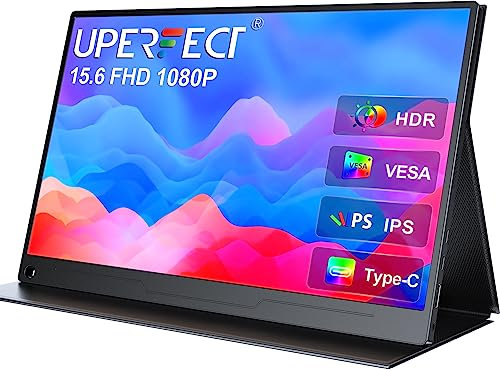 UPERFECT Monitor portátil 15.6 Pulgadas 1920 x 1080 Full HD IPS Pantalla Mate Eye-Care con HDMI USB C para Laptop PC Macboo Teléfono Móvil PS4/5 Switch con Cover Protettiva, Compatible con VESA