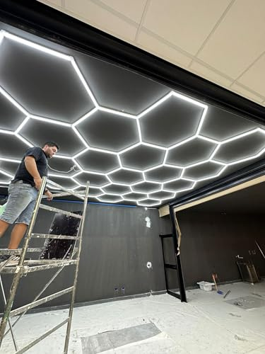 LED Sechseckiges Wabenlicht Rautenlicht modernes Design Barber Shop Detailing Werkstatt Decke Wand Garage Beleuchtung Karosserie Polieren Auto Bar Hotel (ohne Rahmen 4,20 m x 3,82 m)