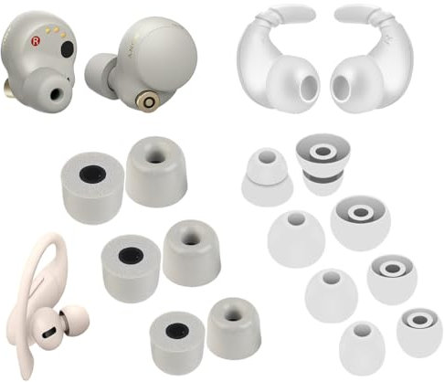 A-Focus [8 Pairs] WF-1000XM4 Ear Hooks Tips 【 Memory Foam & Silicone 】 Soft Replacement Comfortable Earbud Tips Wingtip Compatible with Sony WF-1000XM4 WF-1000XM3 WF-C500, 23515H Silver
